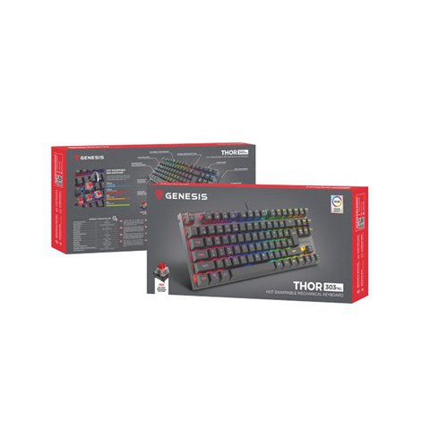 Genesis | THOR 303 TKL | Mechanical Gaming Keyboard | RGB LED light | US | Black | Wired | USB Type-A | 865 g | Replaceable "HOT - 8